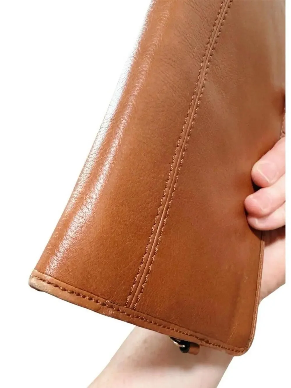 (RB) Banana Republic Parkside Wallet Cognac Leather Clutch Bag Gold Hardware Zip